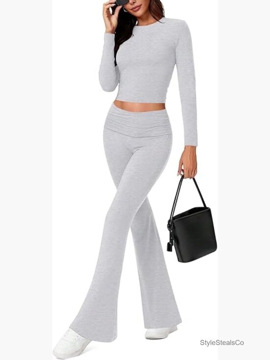 Other - Flare Leggings Long Sleeve Crop Top 2 Piece Lounge Set
